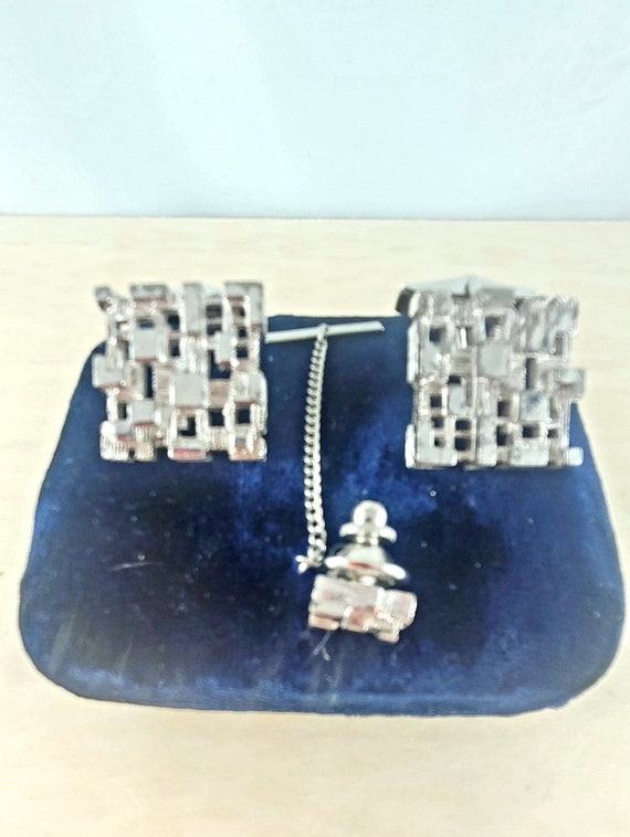 Men's Brutalist  Square Cufflinks and Matching Ti… - image 4