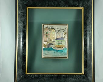 Placa de plata italiana enmarcada vintage de Venecia