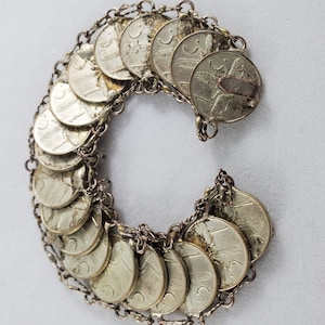 Mexican Coin Bracelet Mid Century  1959-1960 Tourist Souvenir Jewelry Gift for Her