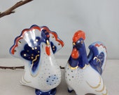 Soviet Salt Pepper Shakers BY Lomonosov Porcelain Turkey and Rooster Easter Gift