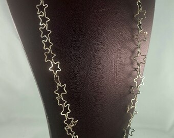 Colar Sterling Stars feito à mão Colar Sterling Stars Vintage Longo Prata Esterlina Recortado Estrela Colar 30 polegadas de comprimento