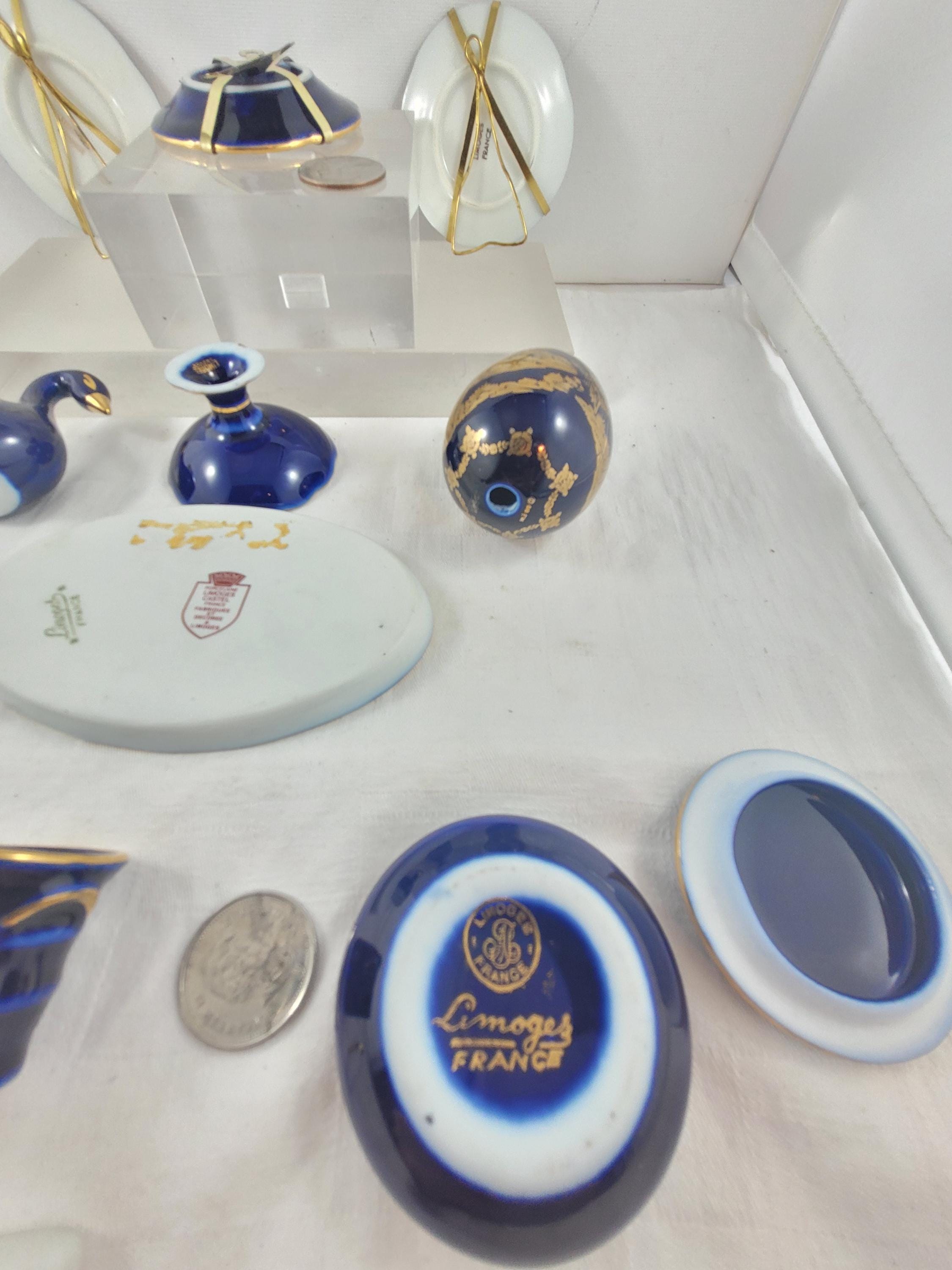 ヴィンテージ リモージュ フランス 磁器ミニチュア コバルトブルー