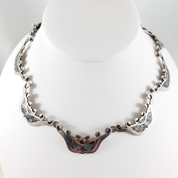 Vintage Mexican Necklace Mid Century  Sterling Silver and Abalone Choker Signed Miguel Garcia Martinez Collectible Taxco Jewelry