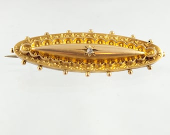 Victorian Gold Pin  9Kt Yellow Gold  Etruscan Revival Pin with Rose Cut Diamond Valentine's Day Gift for Her