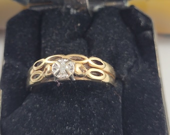 Vintage 14Kt  Diamond Engagement Ring and Wedding Band Set Soldered Together Size 7.5