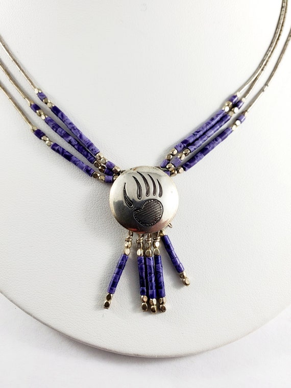 Native American Unique Purple Bead Vintage Sterling Silver Necklace Native American Unique Purple Bead Vintage Sterling Silver Necklace