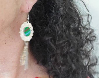 Sterling Navajo Drops Long Vintage Sterling Silver with Enamel  and Feather Dangling Earrings  Boho Hippie Dangling Earrings