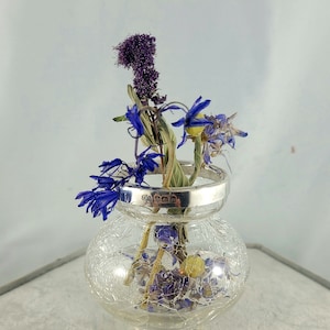 Art Nouveau Small Crackle Glass Vase with Sterling Silver Rim British Hallmarks Birmingham 1912 Mother&#39;s Day Gift