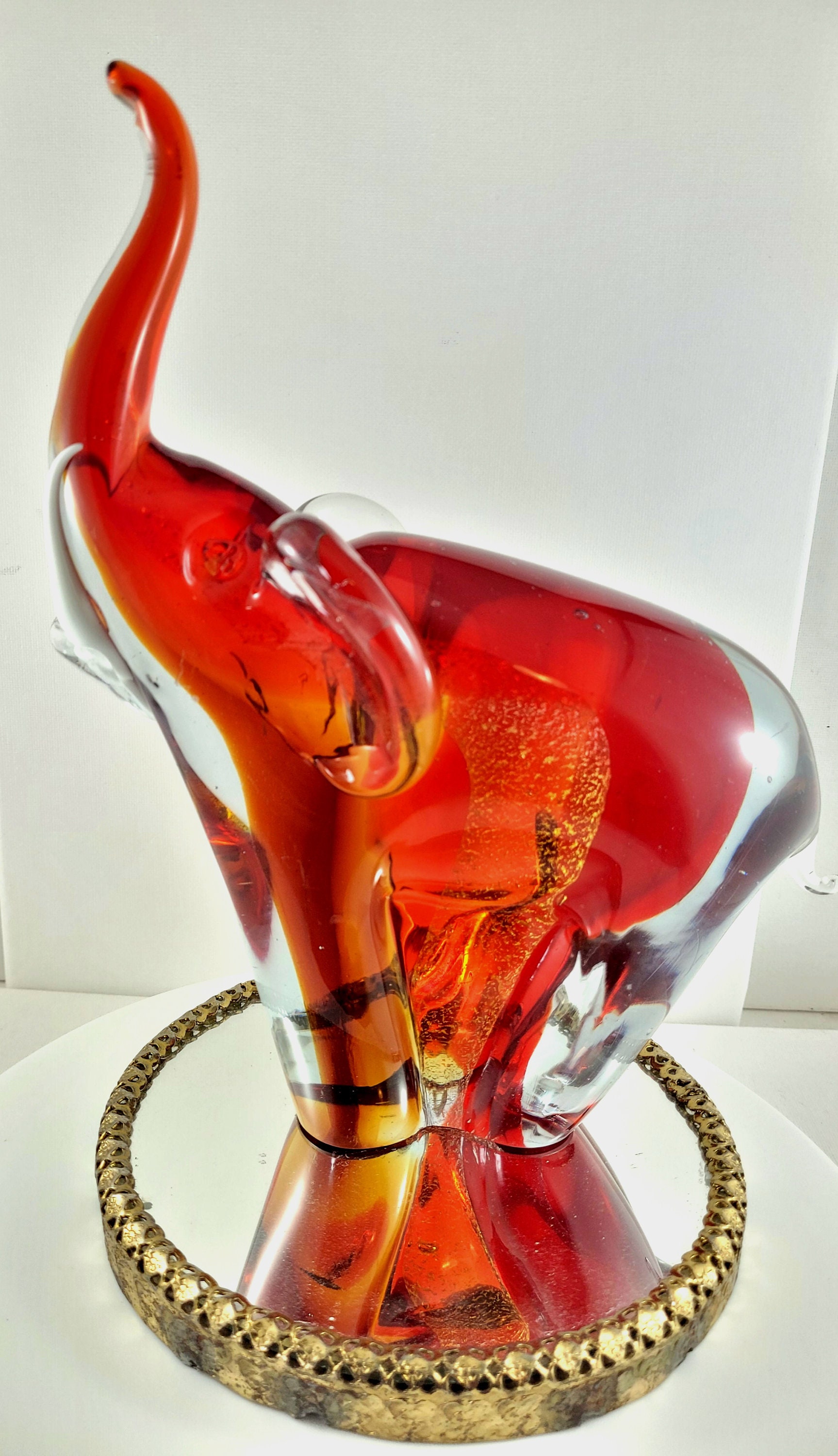 Vintage Murano Sommerso Art Glass Red Elephantfigurine 9