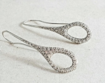 Genuine  Gucci  18Kt Diamond Drop Earrings Vintage 18Kt White Gold and Pave Diamond Drop Earrings Signed Christmas Gift for Her