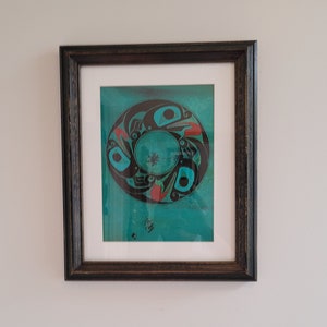 Frogs Original Acrylic Framed Painting by Indigenous Northwest Coast Artist Danny Dennis "Frogs" Drum Spirit