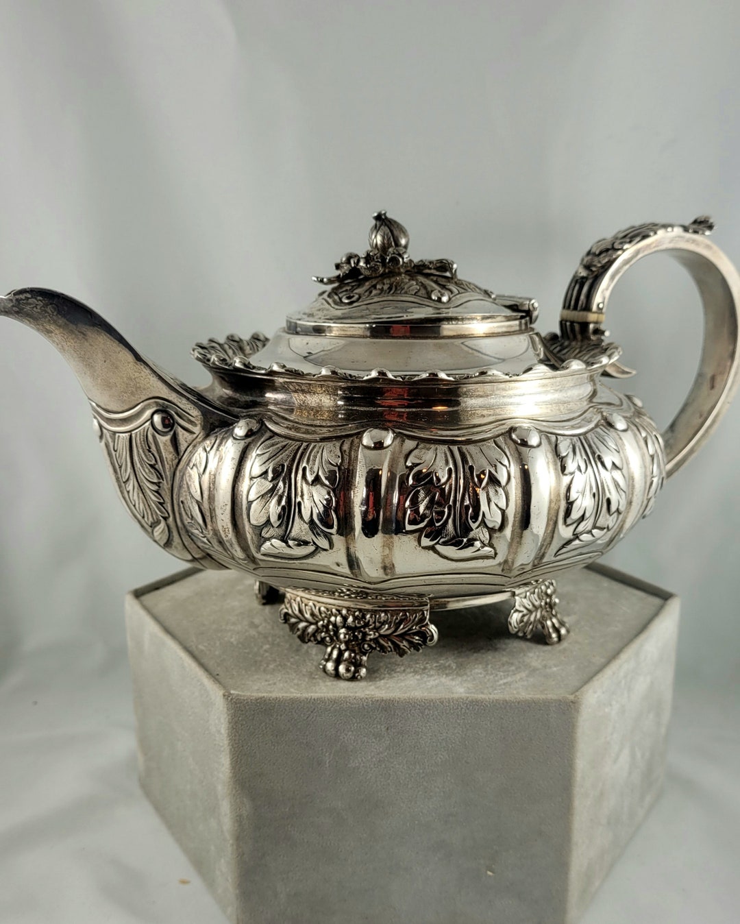 1824 Sterling Teapot Antique Ornate British Sterling Silver