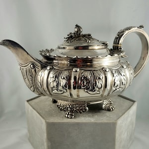 1824 Sterling Teapot Antique Ornate British Sterling Silver Teapot Repousse Work London 1824 by William Sharp Mother&#39;s Day Gift