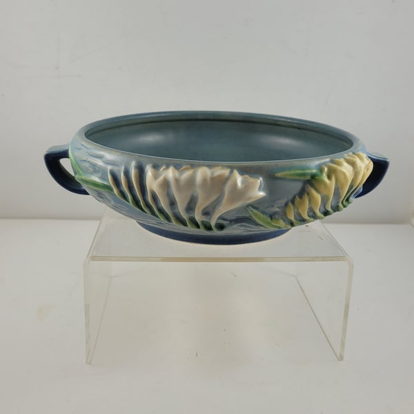 Vintage Roseville USA Blue Freesia Double Handled Bowl Item no. 464-6" Collector's Gift Mid Century Décor