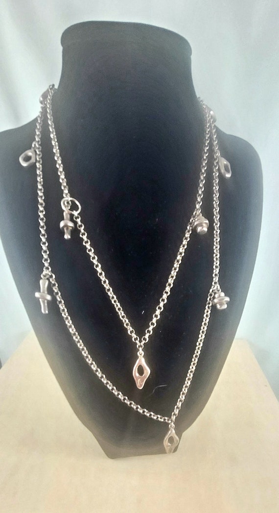 Long Sterling Charm Necklace Vintage Very Long Ste