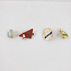 Bowling Pin Set  of 4 Vintage Collectible Bowling Award Lapel Pins Bowling Memorabilia Collector Gift