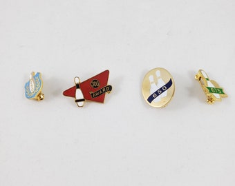 Bowling Pin Set  of 4 Vintage Collectible Bowling Award Lapel Pins Bowling Memorabilia Collector Gift