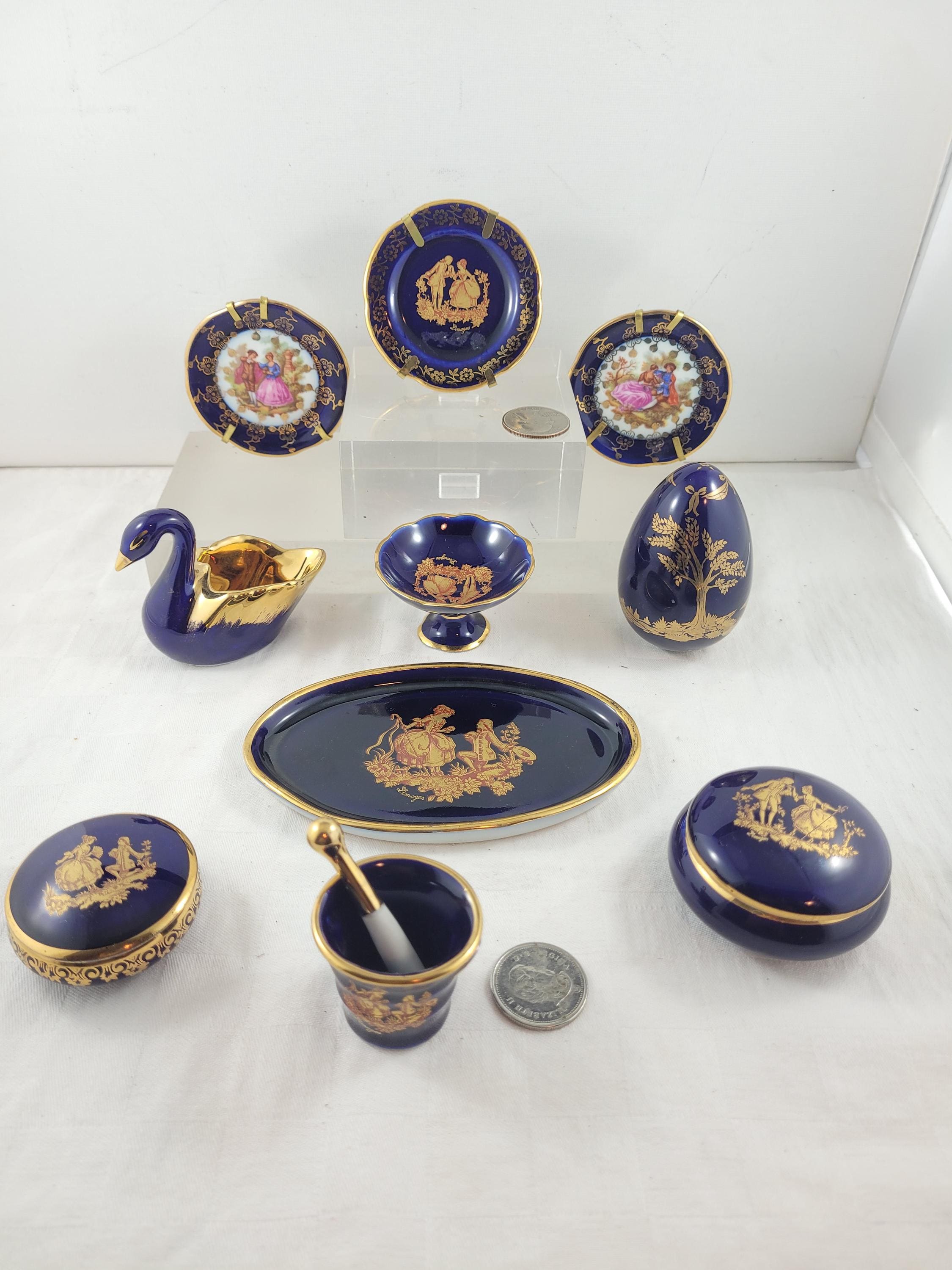 10 Vintage Limoges France Porcelain Miniatures Cobalt Blue Series