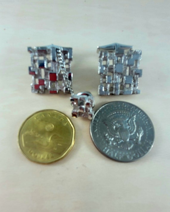 Men's Brutalist  Square Cufflinks and Matching Ti… - image 5