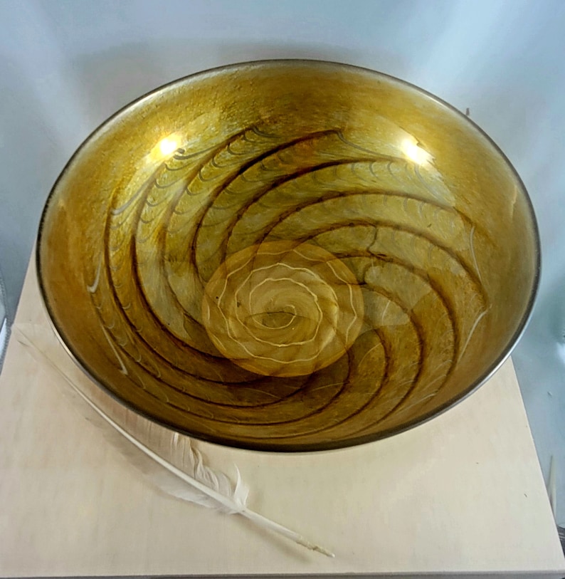 Art Glass Bowl Vintage Art Glass Bowl Iridescent Gold Feathers Etsy