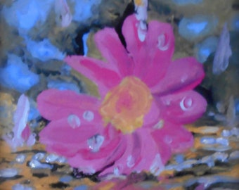 Flower dropped in rainfall, Still Life, 9x12 acrylic original on canvas board