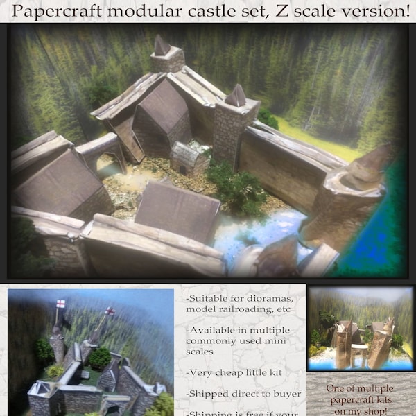 Z Scale modular castle/fort papercraft design set - digital download product.
