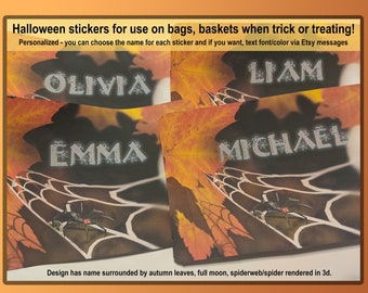 Halloween name tags, sticker prints, trick or treating