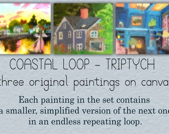 Coastal Loop - triptych - lot of three acrylic paintings on canvas