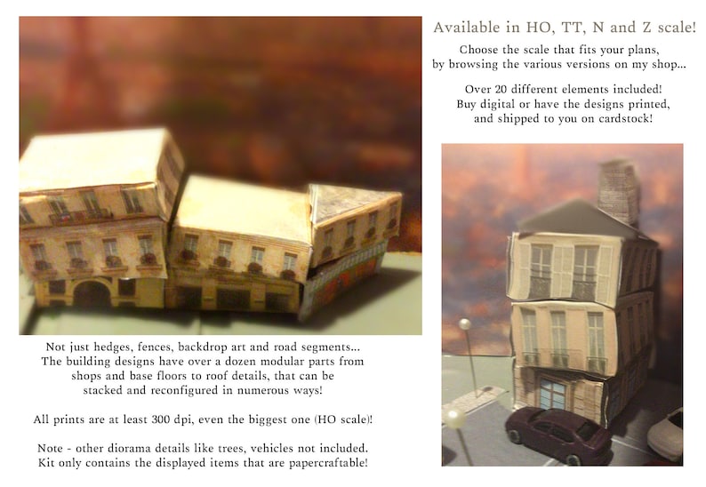 Z Scale modular Paris papercraft kit shipped, printed on cardstock image 2