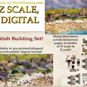 English Z scale buildings, set of papercraft Tudor style building designs digital version only image 1