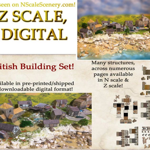 English Z scale buildings, set of papercraft Tudor style building designs [digital version only]