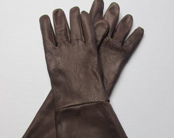 Dark Brown Deerskin Leather Long Cuff Gauntlet Gloves - Made in the USA