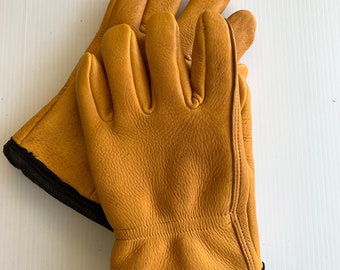 Men's Gold Heavy Weight Deerskin Leather Work Gloves - Fleece lined - Made in the USA