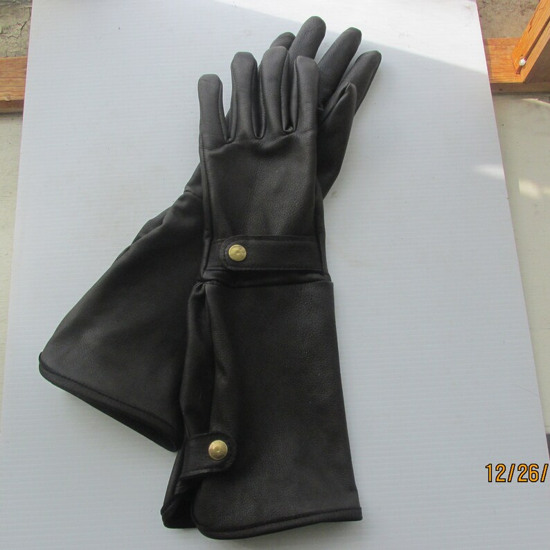 MEN/'S BLACK DEERSKIN LONG CUFF MOTORCYCLE GAUNTLET GLOVES MADE IN THE USA