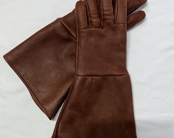 Men's Brown Sheepskin  Leather Gauntlet Gloves - made in the USA