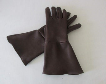 Men's Dark Brown Real Deerskin Leather Gauntlet Gloves - made in the USA