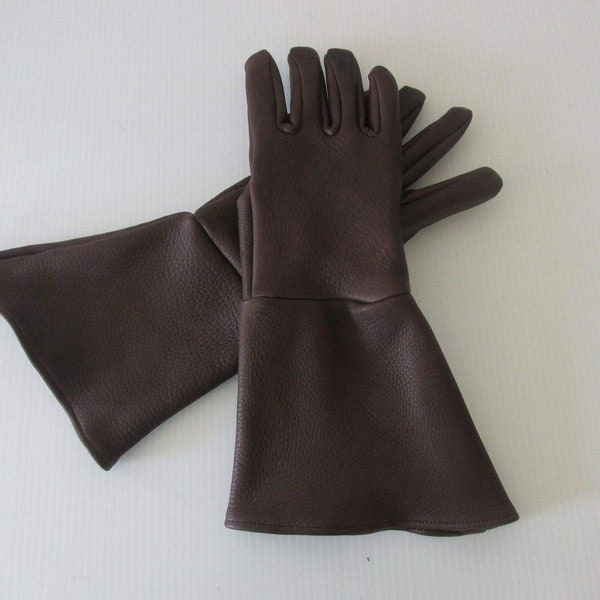 Men's Dark Brown Real Deerskin Leather Gauntlet Gloves - made in the USA