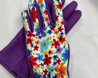 Women’s purple Deerskin leather floral  driving/ gardening glove - Made in the USA