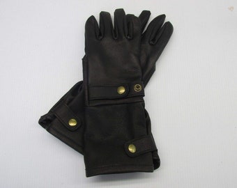 Black Deerskin Motorcycle Gauntlet Glove w/Snaps USA Made