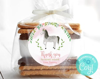 Editable Thank you Tag, Horse Favor Tag, Printable Tag, Girl Birthday party, Horse Theme Party, TEMPLATE, C12