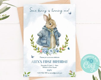 Bunny first birthday invitation, Editable Bunny invitation, Printable 1st Birthday Invite, Personalised Template, Some bunny , TEMPLATE