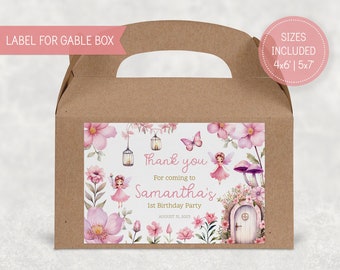 Etiqueta para caja de cumpleaños de hadas: Recuerdos de fiesta con diseño floral rosa (plantilla de 4x6 y 5x7)