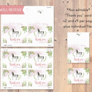 Printable Thank You Card With Horses, Pony Birthday Party Theme Instant ...