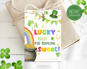 St Patricks Day Gift Tag, Happy St Patrick's day, St Patricks kids tag, Printable tags, A Lucky treat tag, INSTANT DOWNLOAD