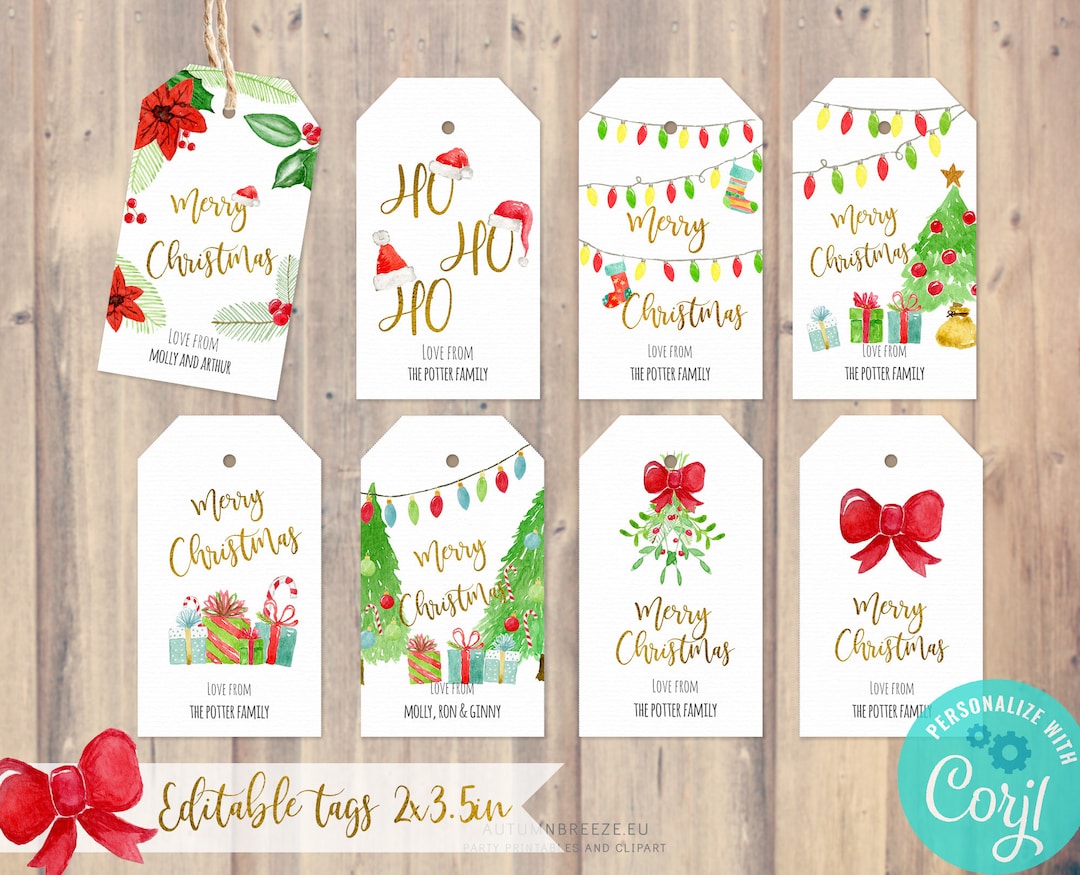 Editable Printable Christmas Tags Holiday Gift Tags Christmas