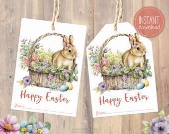 Easter Bunny Printable Gift Tags, DIY Easter Decorations and gift ideas, Printable Easter Basket Tags, Digital Download, Instant Download