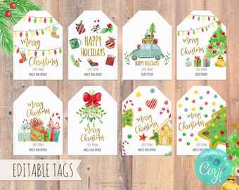 Editable Christmas tags, Christmas printable, Holiday Gift Tags, christmas labels,  Printable Christmas, Tags, Printable Gift Tags,