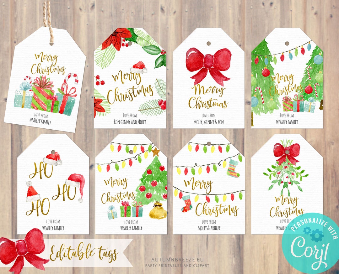 Editable Printable Christmas Tags, Holiday Gift Tags, Christmas ...