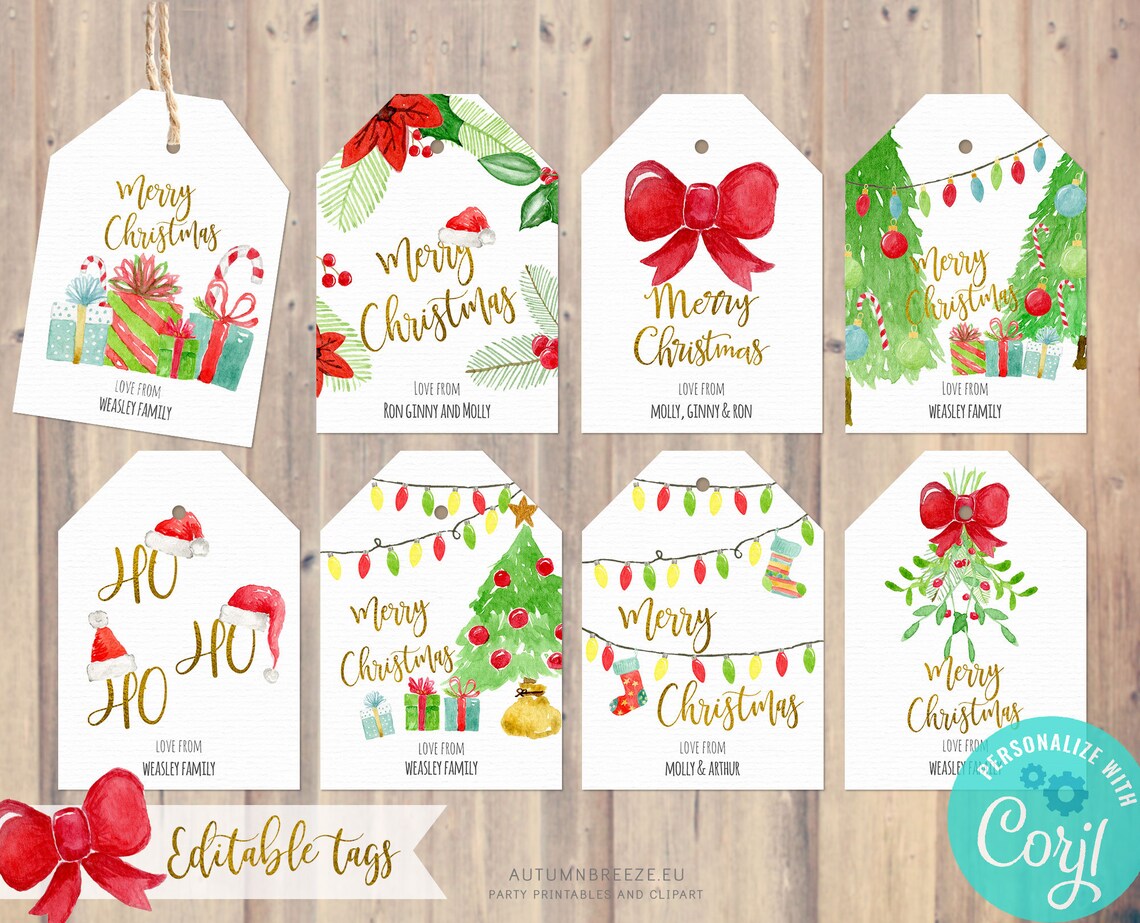 Editable Printable Christmas Tags Holiday Gift Tags - Etsy