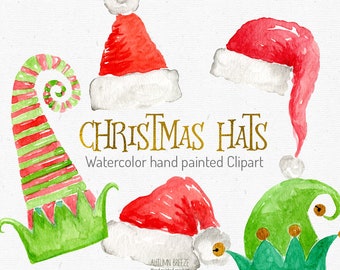 Christmas hat clipart, watercolor Santa hat, Holiday clipart, Watercolor clipart, Digital clipart, Winter clipart, christmas graphics